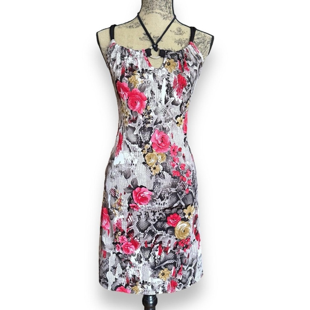 Floral Print Sleeveless Midi Dress Halter Neck Detail Size M